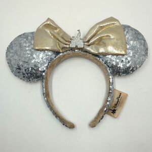 Castle Jewel Silver Sequins Disney Parks Minnie Ears Bow Headband Adult